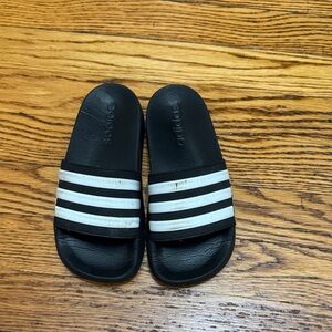 Adidas Kids Black and White Striped Slides